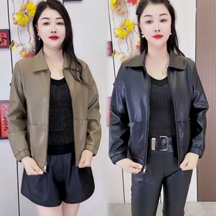 皮衣外套女洋气2025春秋新款 皮夹克休闲宽松中年妇女PU皮褂 妈妈装