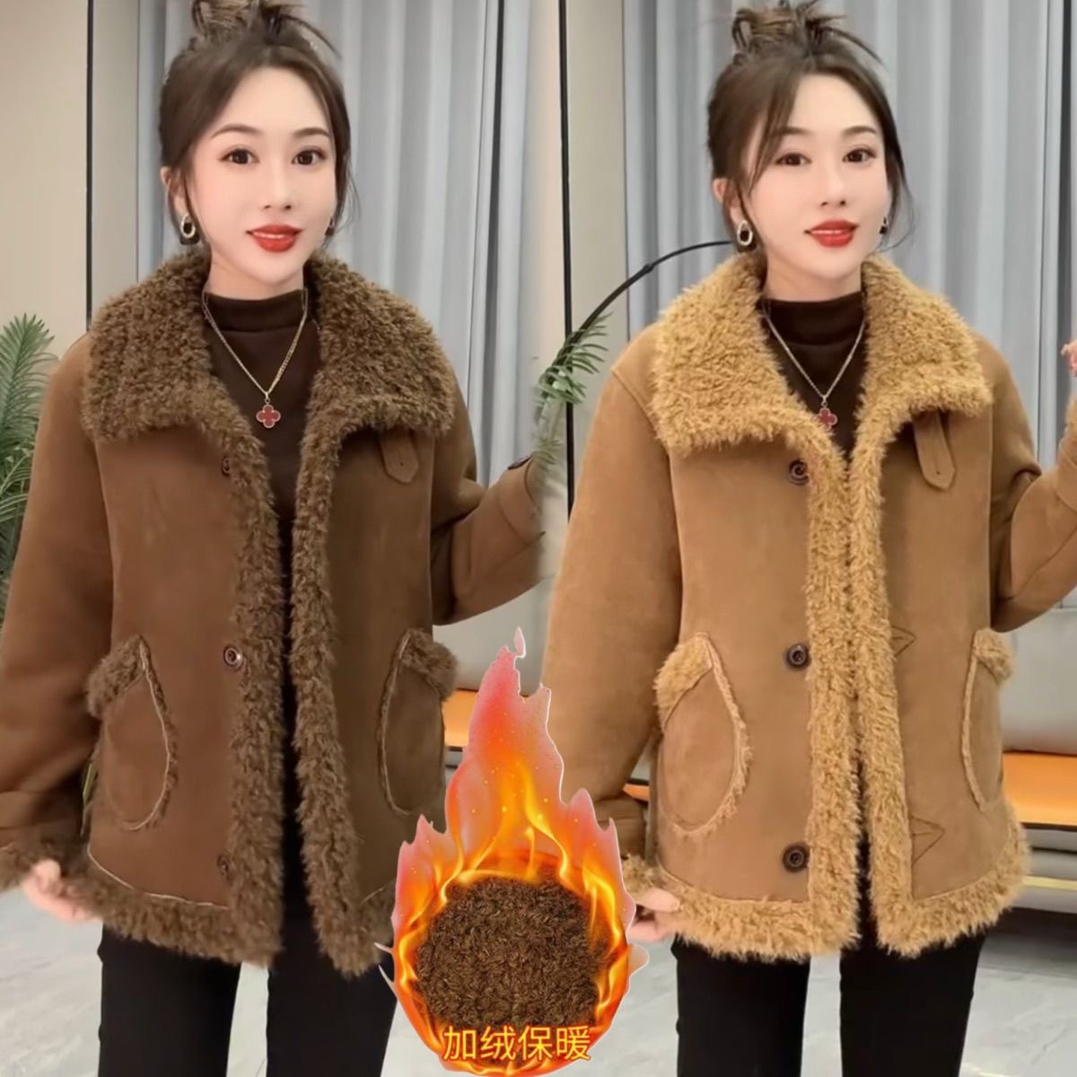 冬装加绒加厚棉服外套保暖中老年