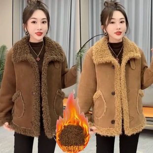 妈妈冬装加绒加厚棉服外套洋气保暖中老年女秋冬棉袄皮毛一体大衣