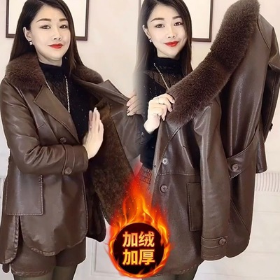 加绒加厚西装领机车皮风衣外套