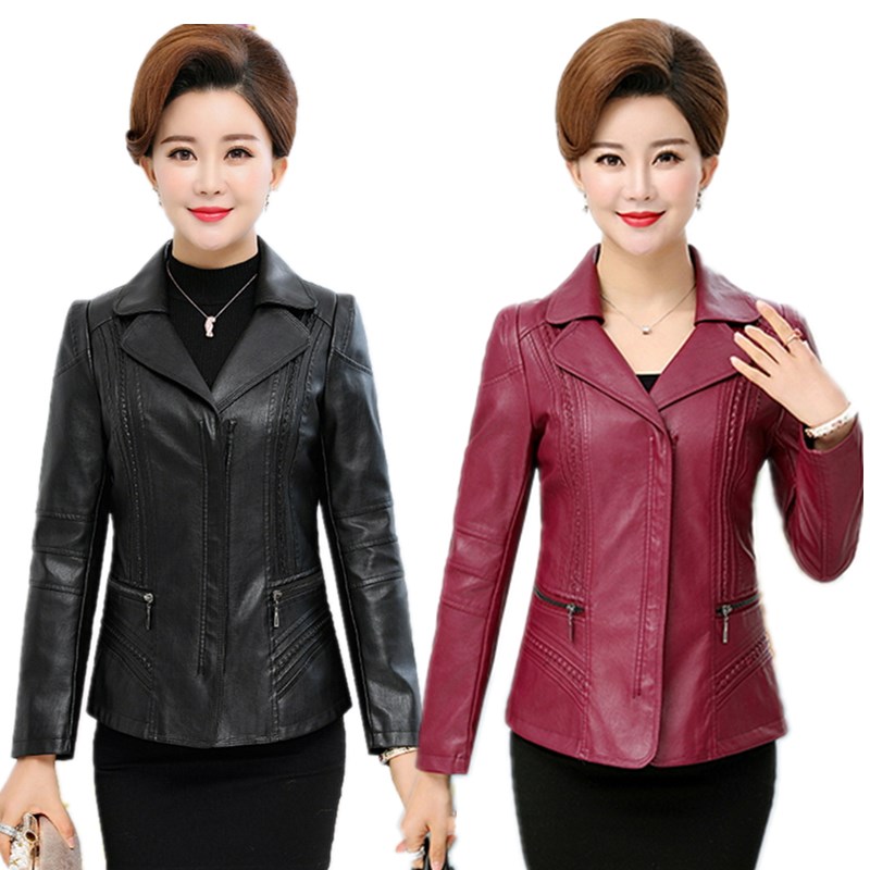 中年女秋装大码妈妈开衫外套皮衣