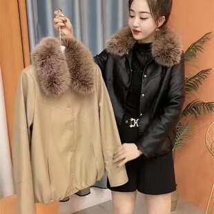 秋冬款毛领皮衣女休闲时尚小香风韩版短款皮夹克休闲短外套轻熟风