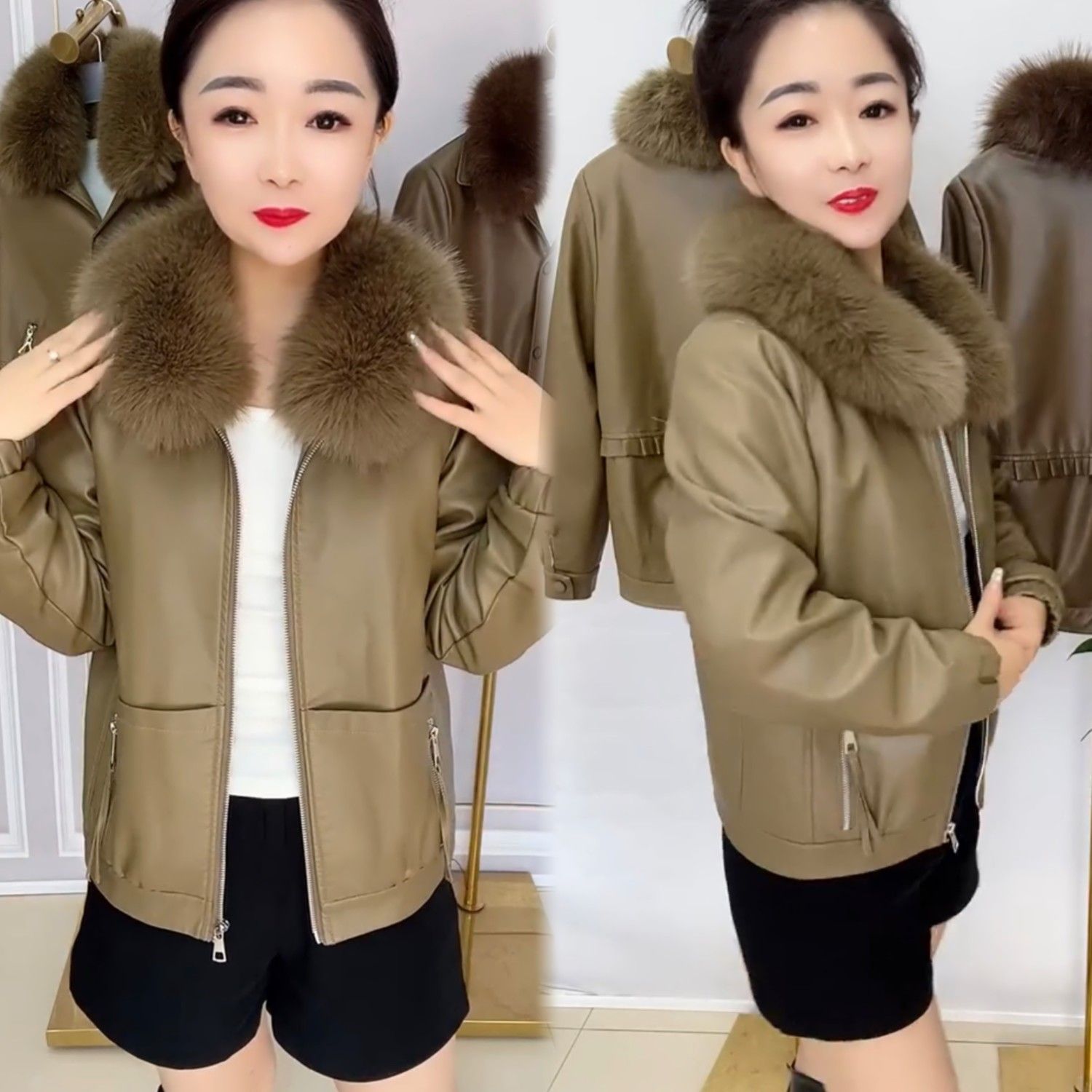 冬季款时髦洋气款大毛领皮衣女加绒保暖加厚PU皮夹克短外套轻熟风,女装/女士精品,皮衣,淘宝优惠券,粉丝福利购,淘宝优惠卷