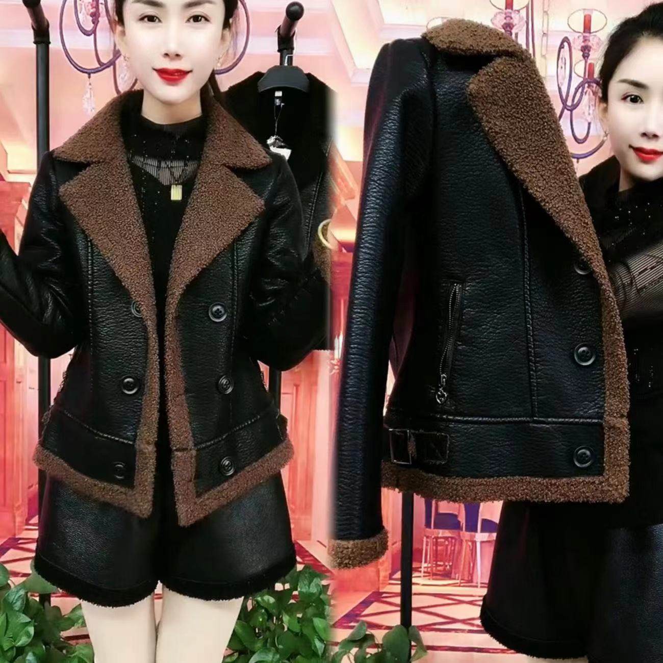 外套女大码女装女士短外套皮夹克