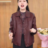 洋气质显瘦POLO领宽松百搭皮夹克上衣 新款 短款 皮衣外套女2025秋季