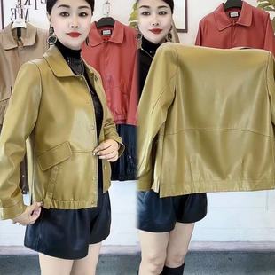 时尚 小个子短款 中年妈妈装 新款 休闲女士上衣外套女 皮衣女2024秋季