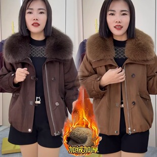 毛领短外套女宽松加绒加厚保暖派克服2025冬季流行爆款时尚棉衣服
