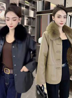 皮夹克中老年女装加绒加厚皮棉衣