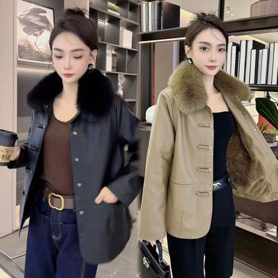 皮夹克中老年女装加绒加厚皮棉衣