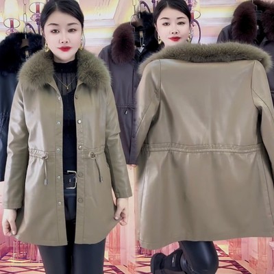 中长款加绒加厚皮夹克皮风衣大码