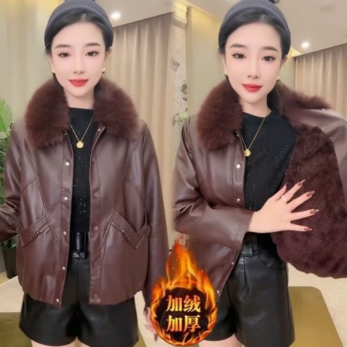 冬装皮衣外套加绒加厚短款小个子