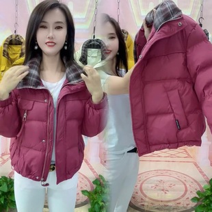 格子立领拼接羽绒服女短款2025冬季新款爆款小个子保暖超好看外套