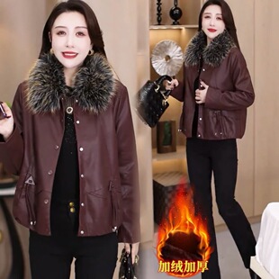 【加绒带毛领款】2025冬季海宁皮衣短款时尚皮衣女加厚夹克带毛领