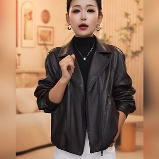 海宁网红直播间同款皮衣外套女2026春秋新款时尚西装领百搭上衣