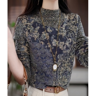 【洒银亮片】半高领保暖打底衫女内搭秋冬中老年时尚减龄长袖上衣