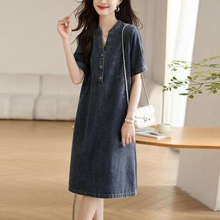 薄款牛仔连衣裙女夏季2025新款大码宽松休闲遮肚显瘦气质妈妈裙子