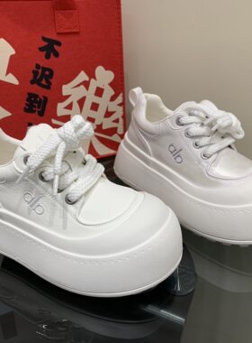 厚底增高大头鞋女2026春季新款圆头系带松糕鞋休闲时尚板鞋女单鞋