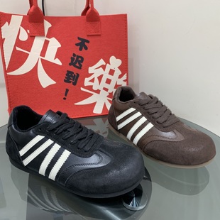 真皮复古内增高德训鞋女2025冬季新款加绒保暖运动休闲板鞋棉鞋