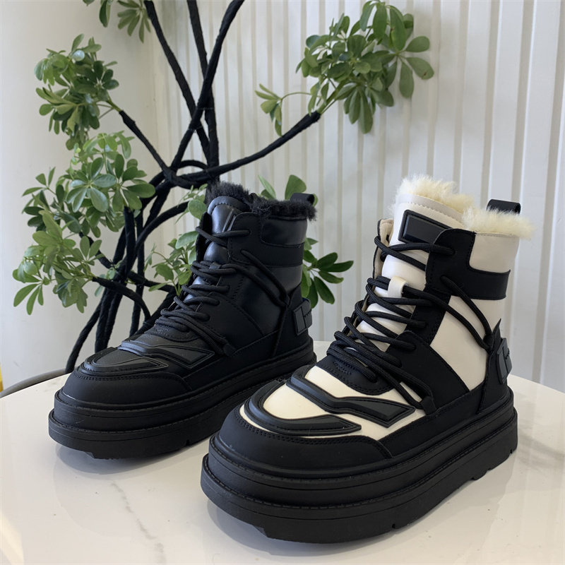 2024冬季新款真皮厚底马丁靴女羊毛绑带机车短筒棉靴保暖雪地靴潮,女鞋,时尚雪地靴,淘宝优惠券,粉丝福利购,淘宝优惠卷