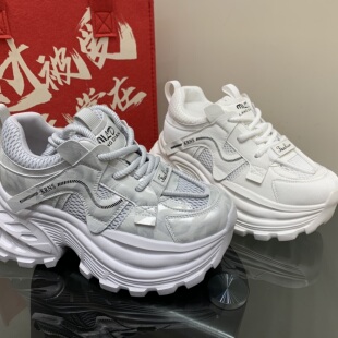 网面透气休闲超轻单鞋 小个子7cm增高运动鞋 女真皮厚底百搭老爹鞋