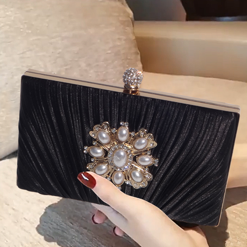 新款绸缎珍珠手拿包名媛晚宴