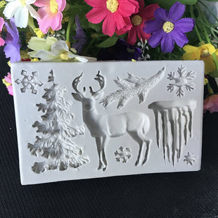 圣诞树麋鹿雪花冰柱硅胶翻糖模具工具巧克力模 滴胶模粘土模