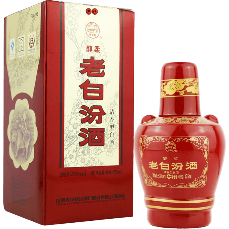 山西杏花村汾酒53度醇柔老白汾酒475ml 清香型国产白酒