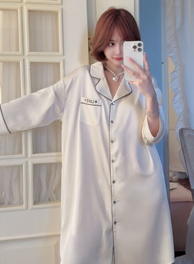 【天使觅】秋冬新款翻领睡衣女甜美宽松家居服金钻绒睡裙中长款