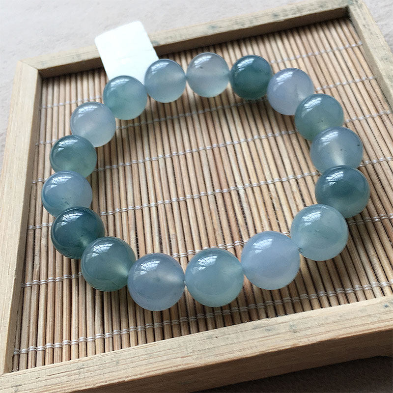 缅甸翡翠高冰种蓝水玉珠子手串