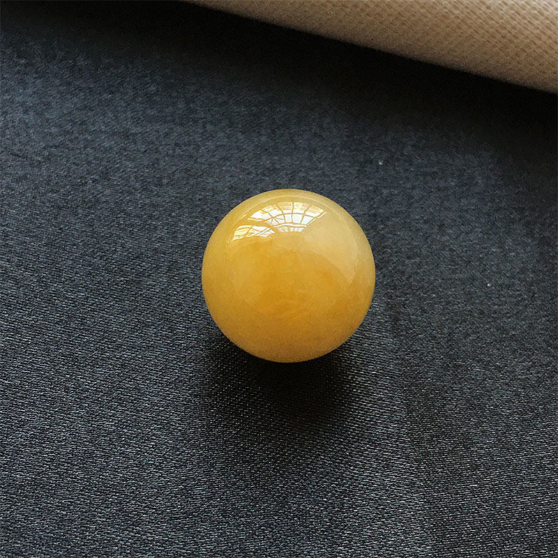 缅甸翡翠冰种黄翡玉珠子配珠卡16.5mm老种a货冰黄单珠手串玉珠