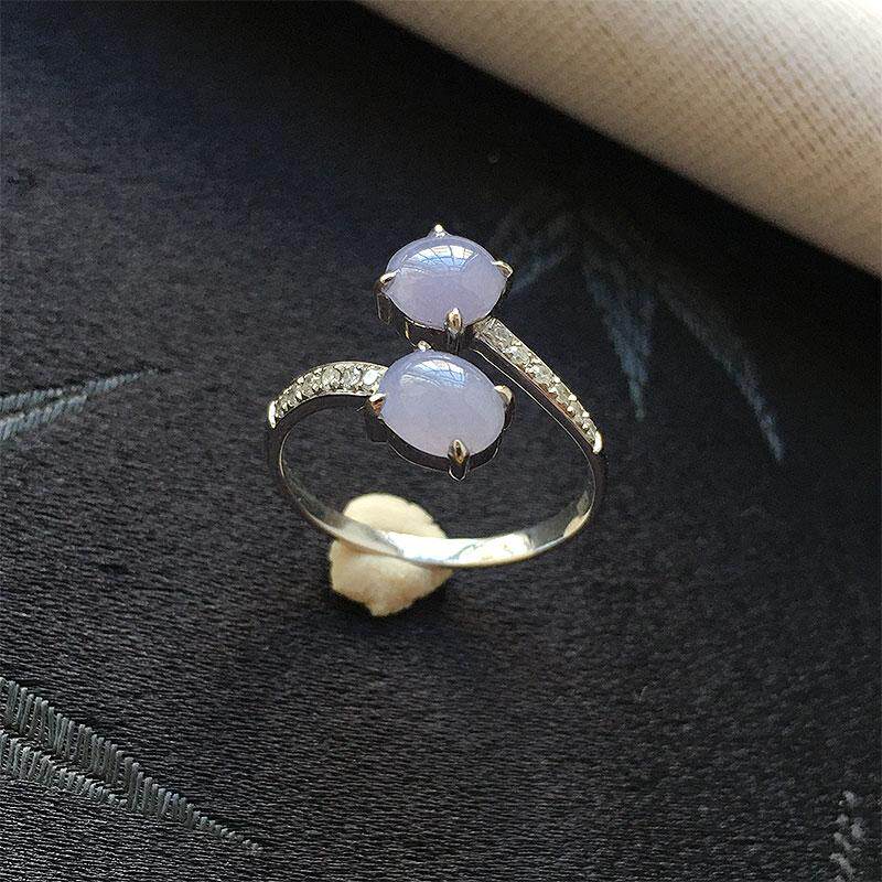 缅甸翡翠冰种紫罗兰蛋面戒指女款14号圈老种a货冰紫蛋面玉戒17mm