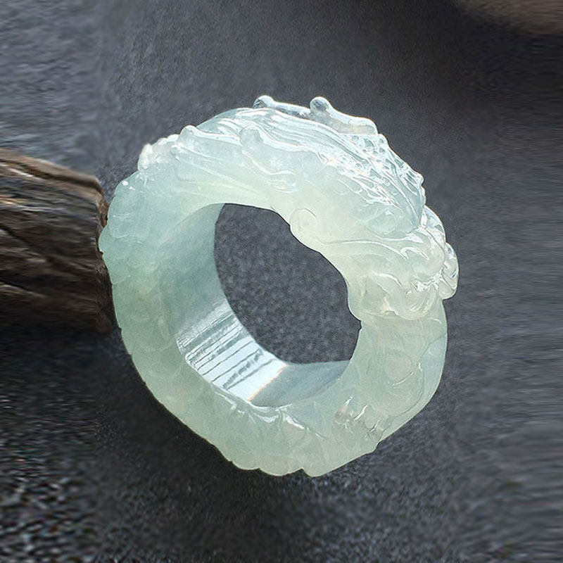 翡翠珠宝冰种龙头文玩扳指男20.8mmA货龙头戒指精雕龙指环包鉴定