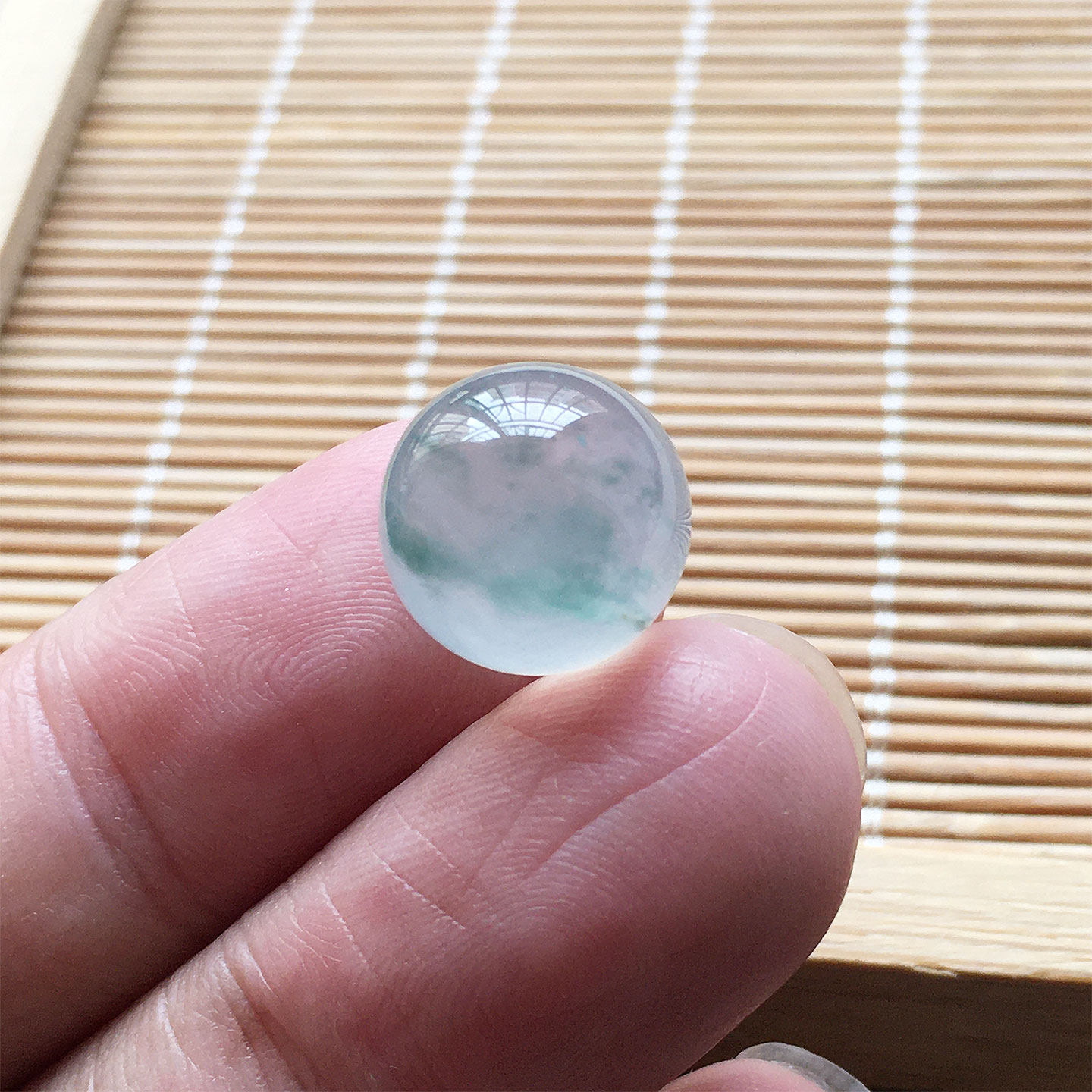 缅甸翡翠高冰种飘蓝花玉珠子单珠卡12mm老种a货冰透起光玉珠配珠
