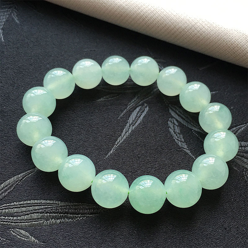 缅甸翡翠冰种浅绿色玉珠子手串珠13.5mm老种a货冰绿手链珠子高档