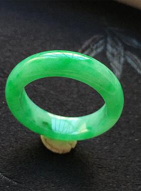 缅甸翡翠冰种阳绿色玉指环戒圈18mm老种a货冰满绿色玉戒17号圈女