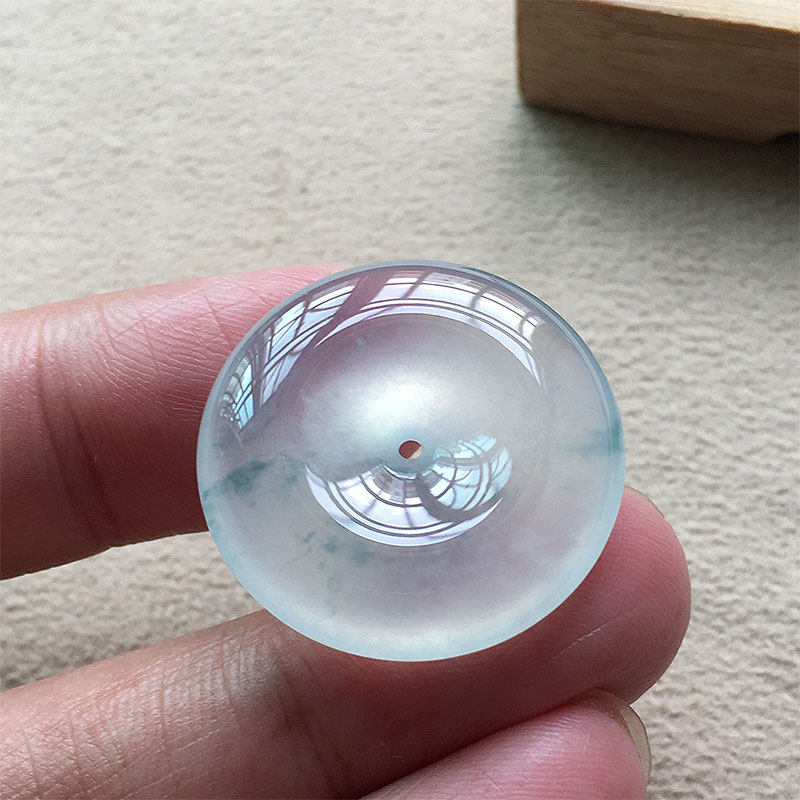 缅甸翡翠高冰种飘花平安扣吊坠老种a货冰透起光玉怀古扣饱满玉扣