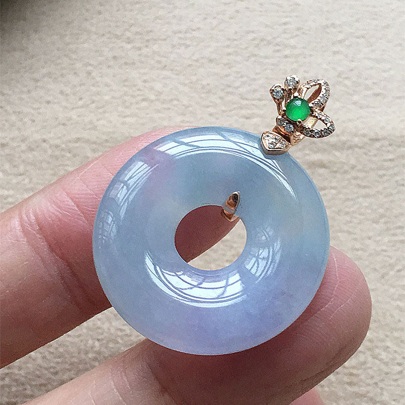 缅甸翡翠冰种紫罗兰饱满平安扣吊坠女款18k镶嵌老种a货紫怀古玉扣