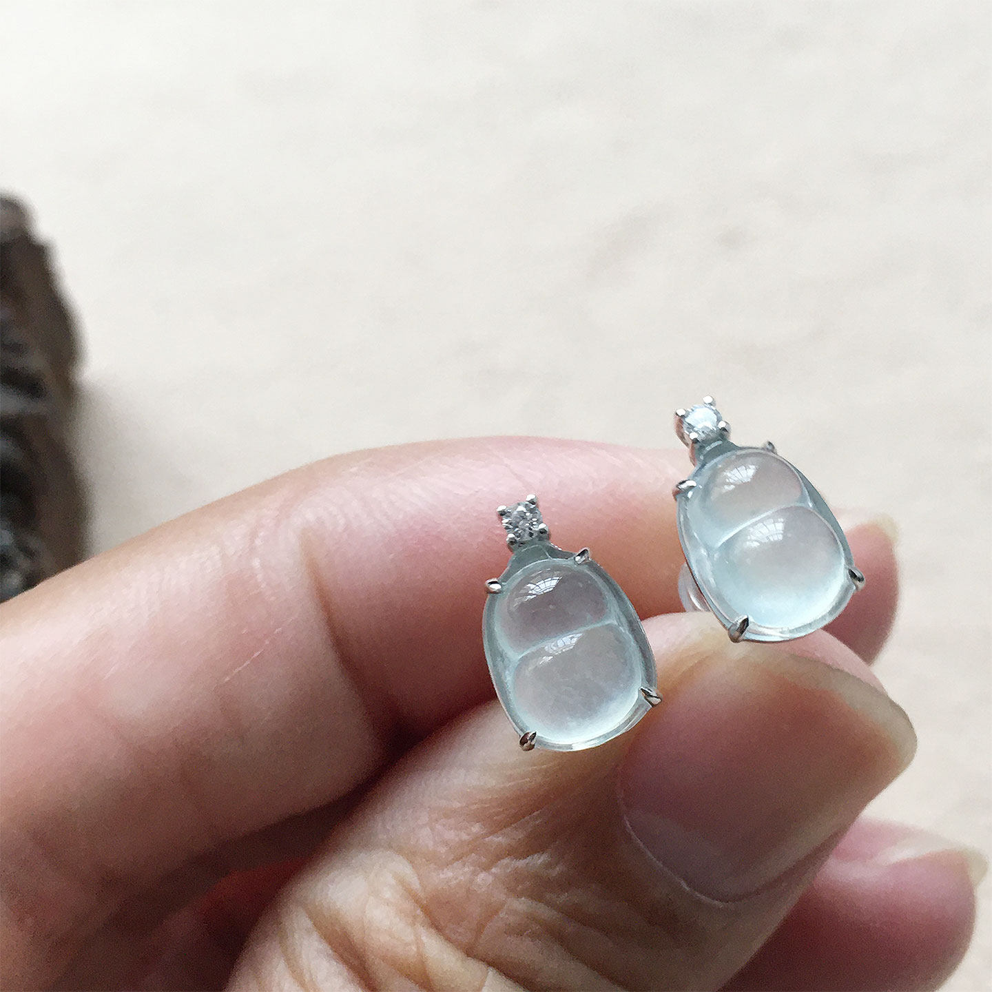 翡翠高冰种福豆耳钉女款