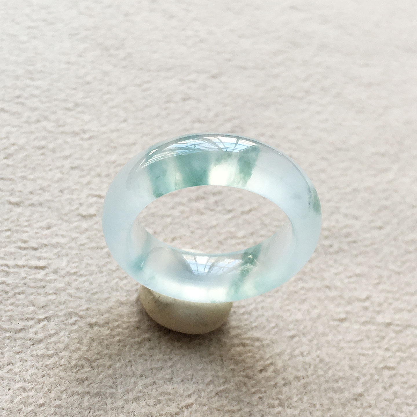 翡翠高冰种飘蓝花玉指环8号圈