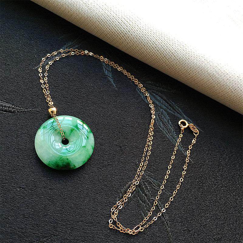 缅甸翡翠冰种翠绿色平安扣吊坠女款锁骨链老种a货冰绿时尚款怀古