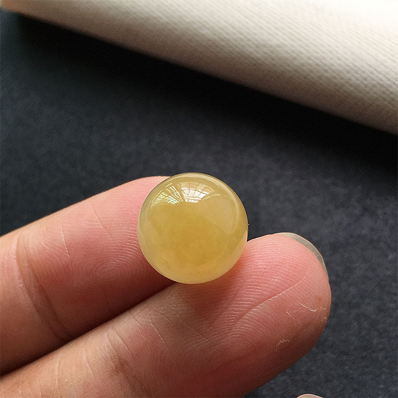 缅甸翡翠冰种黄翡玉珠子配珠对珠卡12.5mm老种a货冰黄单珠手串珠