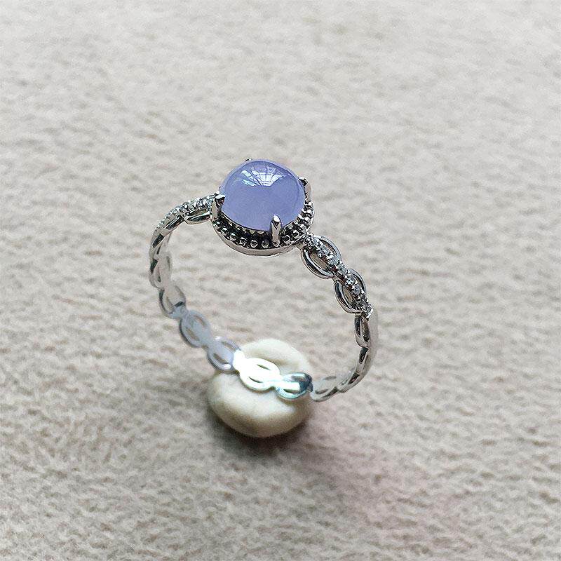 缅甸翡翠冰种紫罗兰蛋面戒指女款13号老种a货冰透浓紫色18K金紫戒