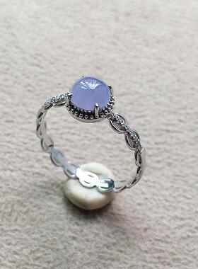 缅甸翡翠冰种紫罗兰蛋面戒指女款13号老种a货冰透浓紫色18K金紫戒