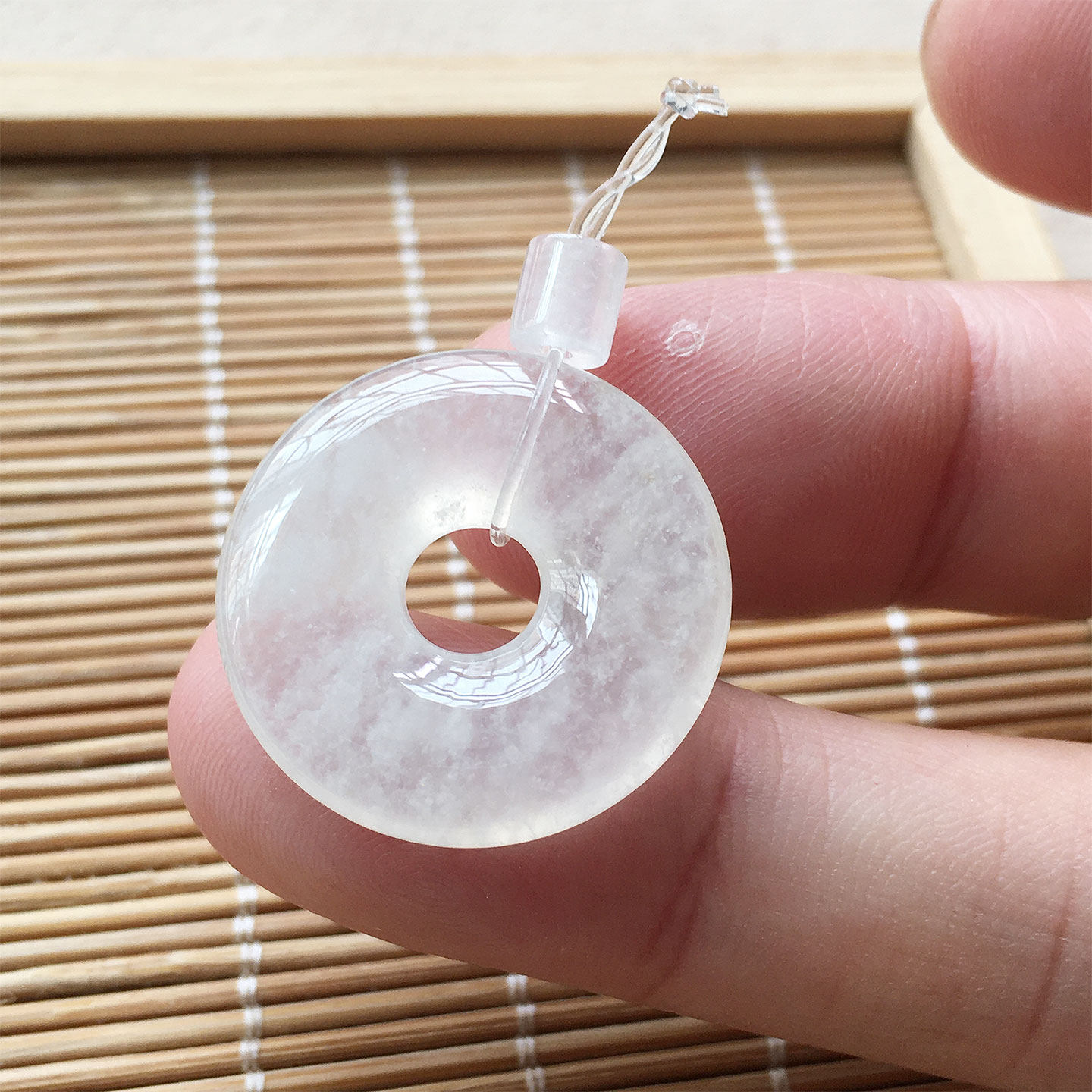 缅甸翡翠冰种雪花棉玉平安扣吊坠