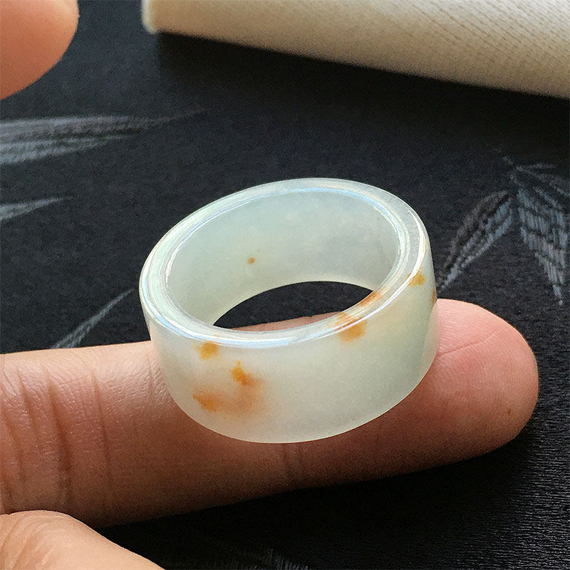 缅甸翡翠冰种撒金星文玩指环扳指20.5mm老种a货冰飘红翡戒指25号