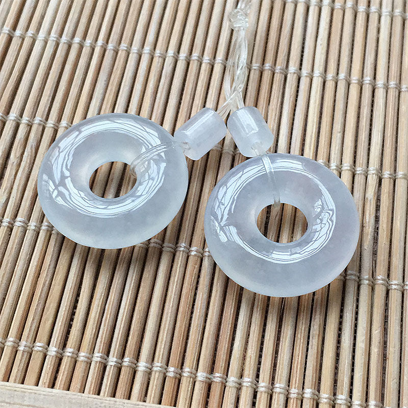 缅甸翡翠冰种纯净玉平安扣耳环耳坠老种a货冰透玉怀古扣天天女款