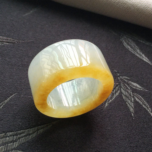 翡翠高冰种飘黄翡玉指环扳指26号