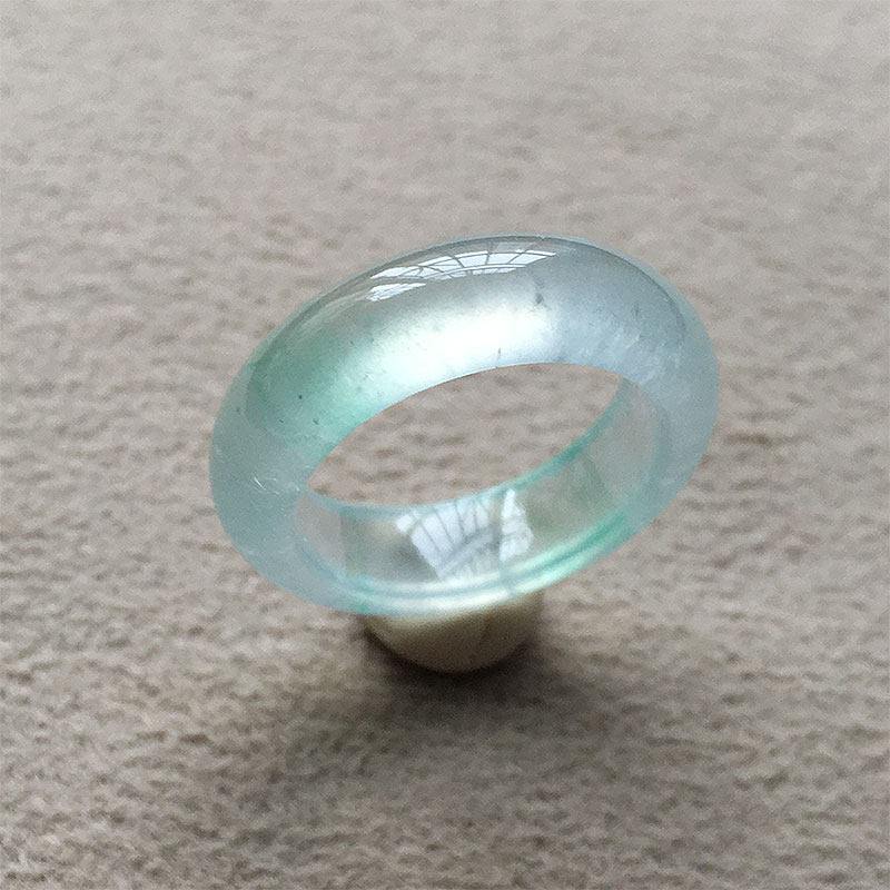 缅甸翡翠玻璃种飘绿玉指环戒圈12号女款老种a货雪花棉起光戒16mm