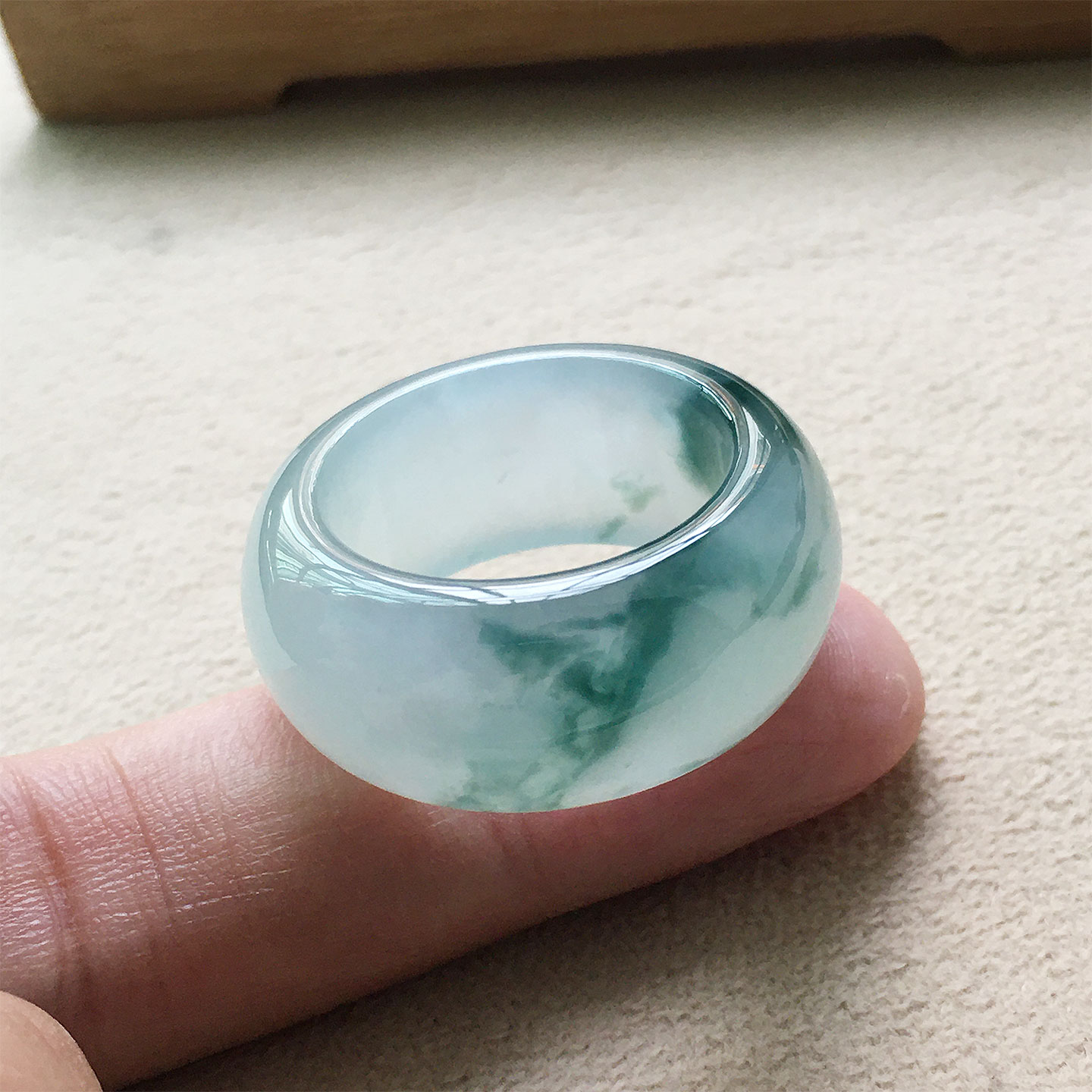 冰种蓝花玉指环戒圈24号圈