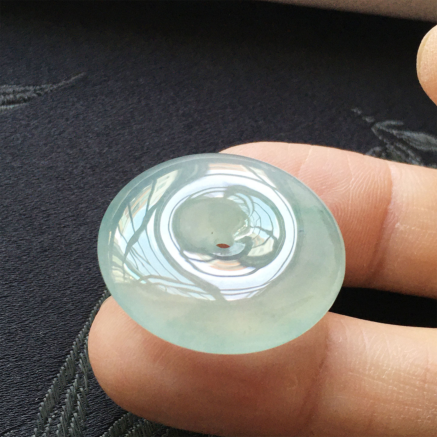 缅甸翡翠冰种饱满玉平安扣吊坠老种a货冰透水润怀古玉扣高冰种